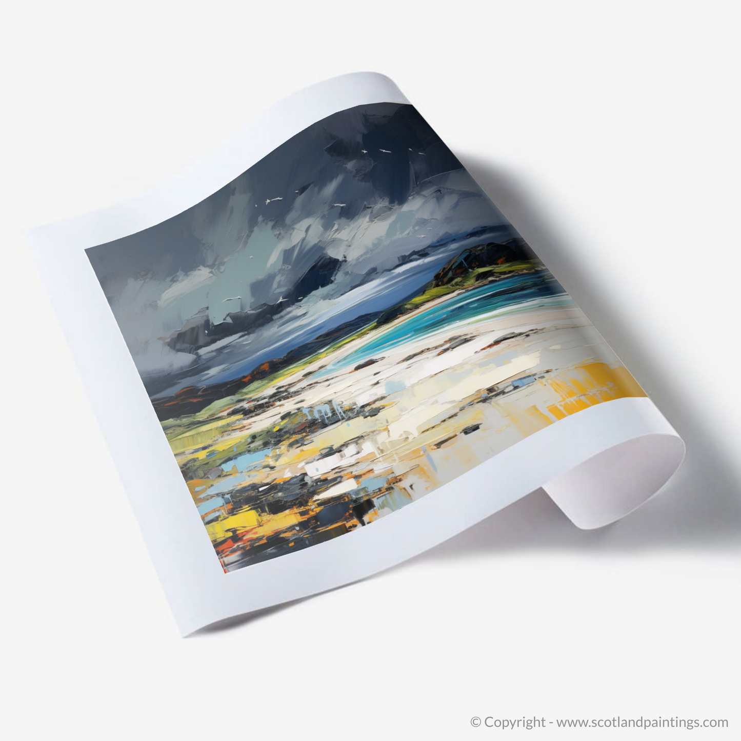 Art Print of Arisaig Beach with a stormy sky