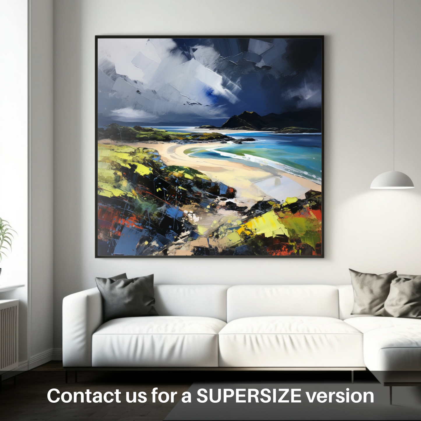 Painting and Art Print of Kiloran Bay with a stormy sky. Storm Over Kiloran Bay: An Expressionist Ode to Scottish Majesty.