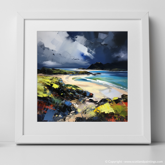 Painting and Art Print of Kiloran Bay with a stormy sky. Storm Over Kiloran Bay: An Expressionist Ode to Scottish Majesty.
