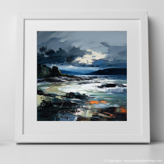 Art Print of Ardtun Bay with a stormy sky with a white frame