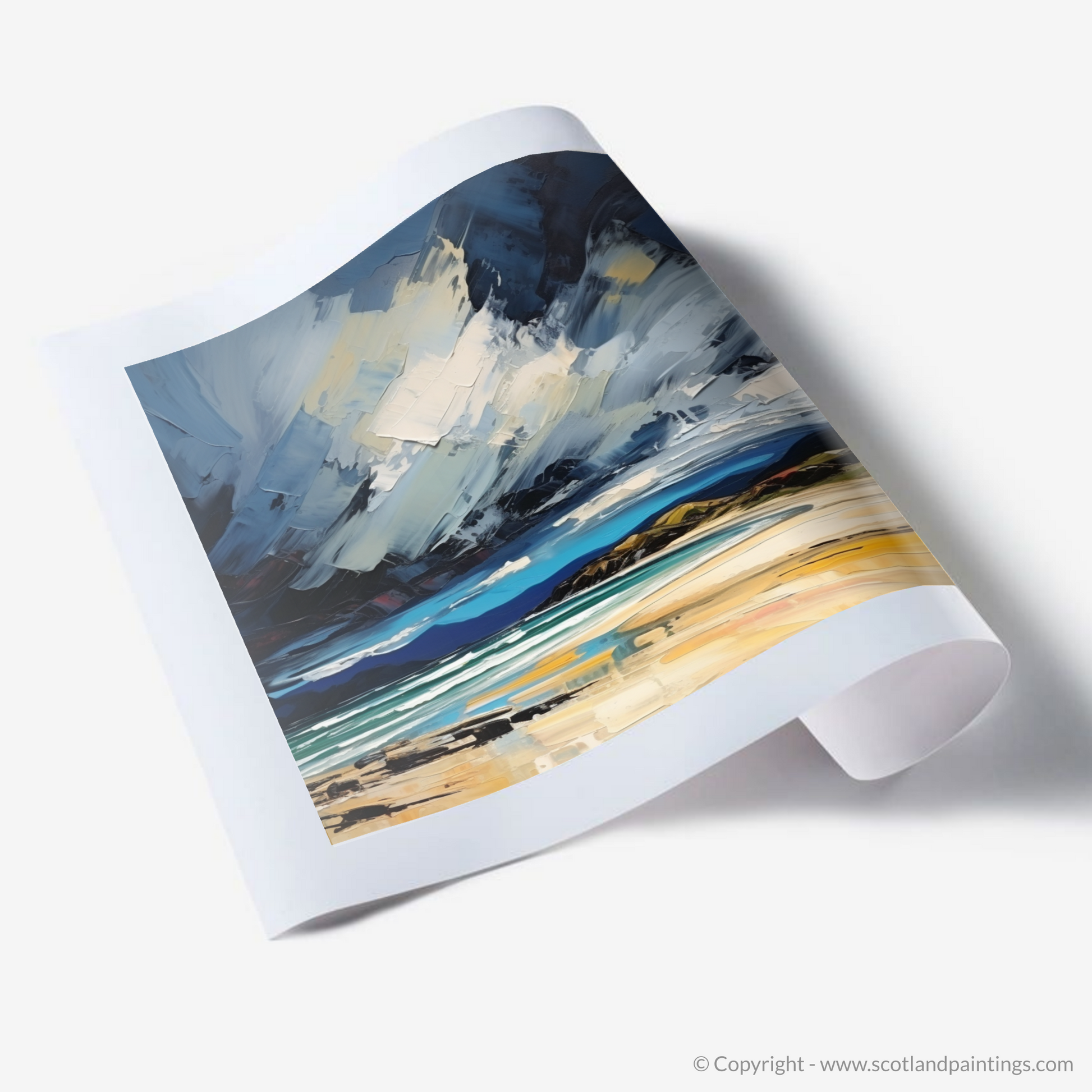 Art Print of Scarista Beach with a stormy sky