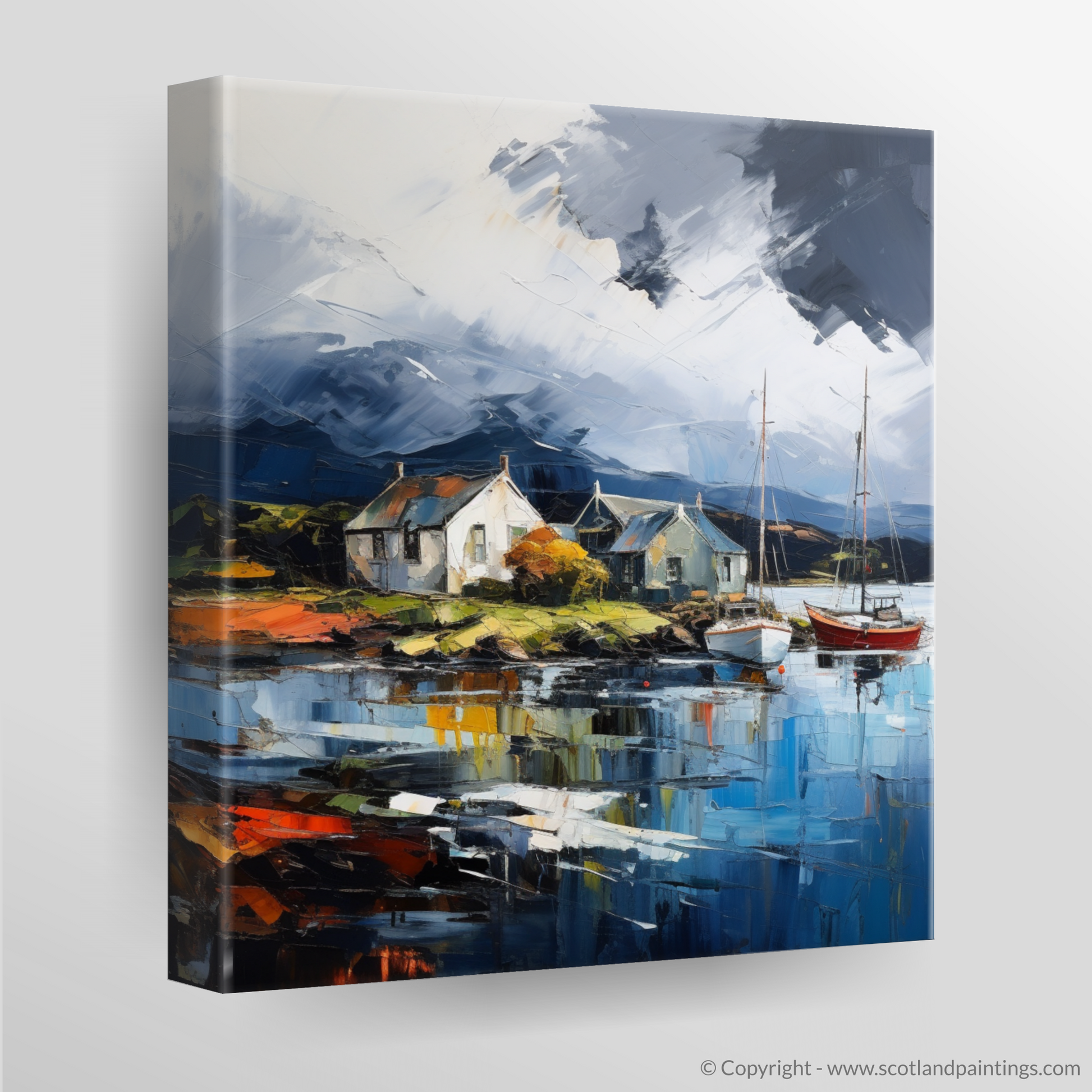 Canvas Print of Port Appin Harbour with a stormy sky