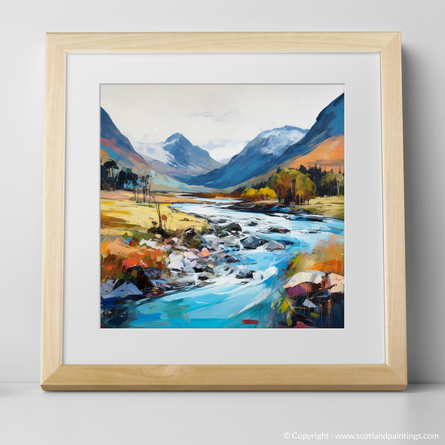 Art Print of River Coe, Glencoe, Highlands with a natural frame