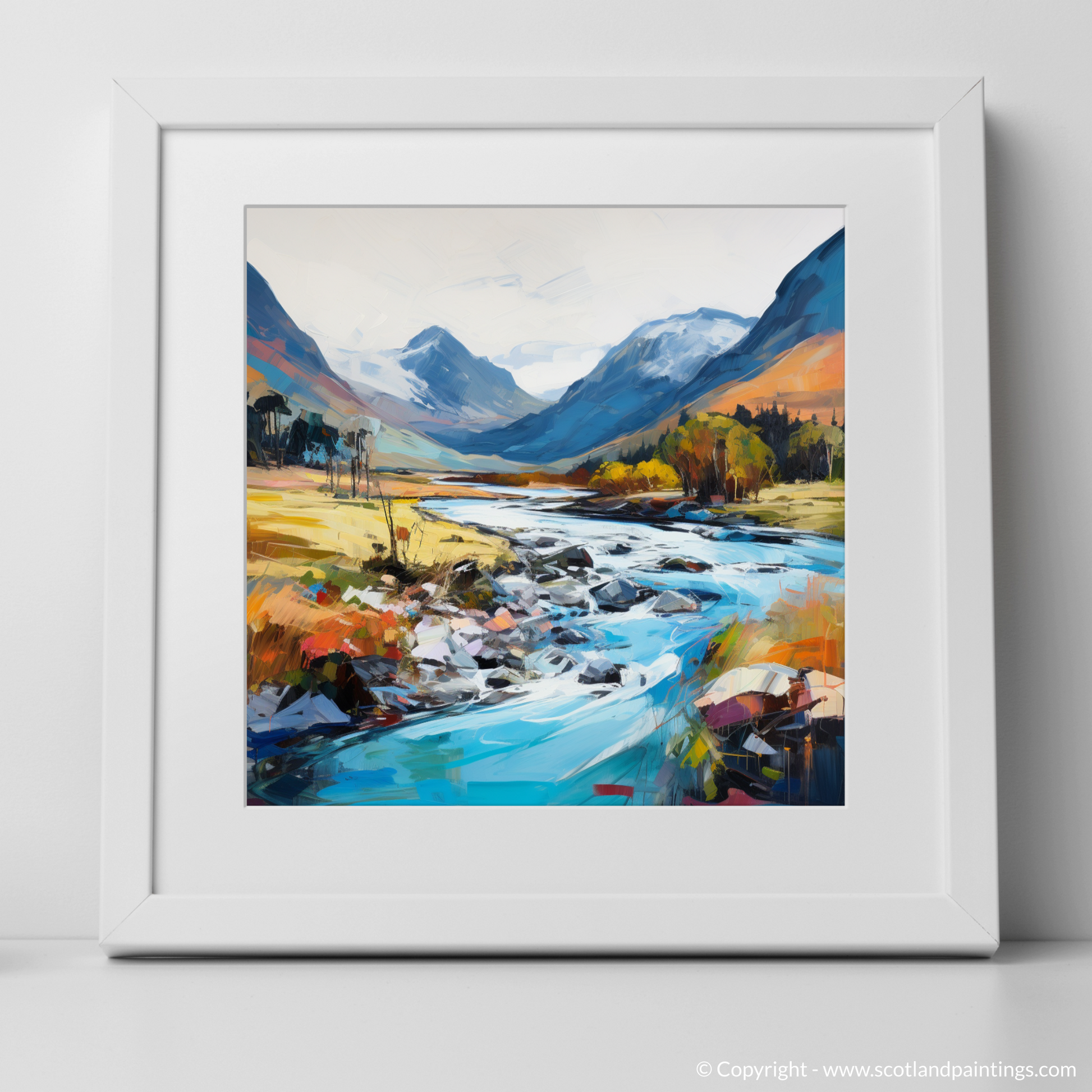 Art Print of River Coe, Glencoe, Highlands with a white frame