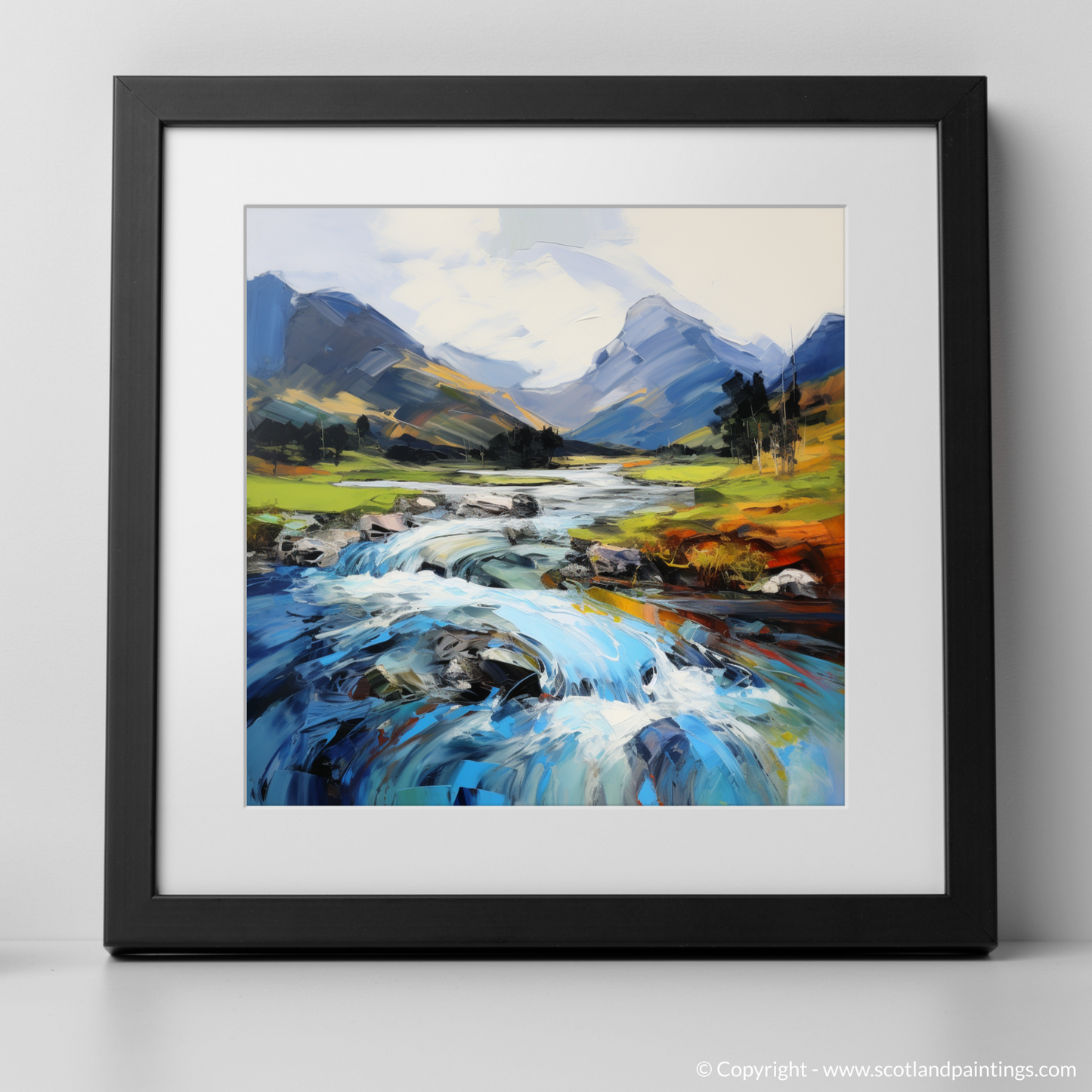 Art Print of River Coe, Glencoe, Highlands with a black frame