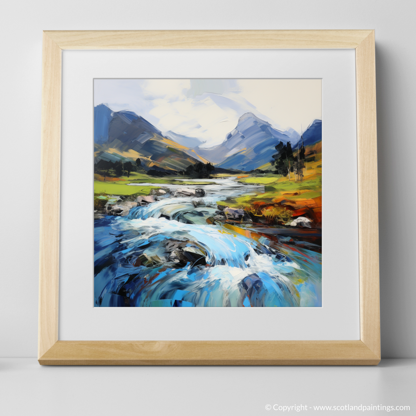 Art Print of River Coe, Glencoe, Highlands with a natural frame