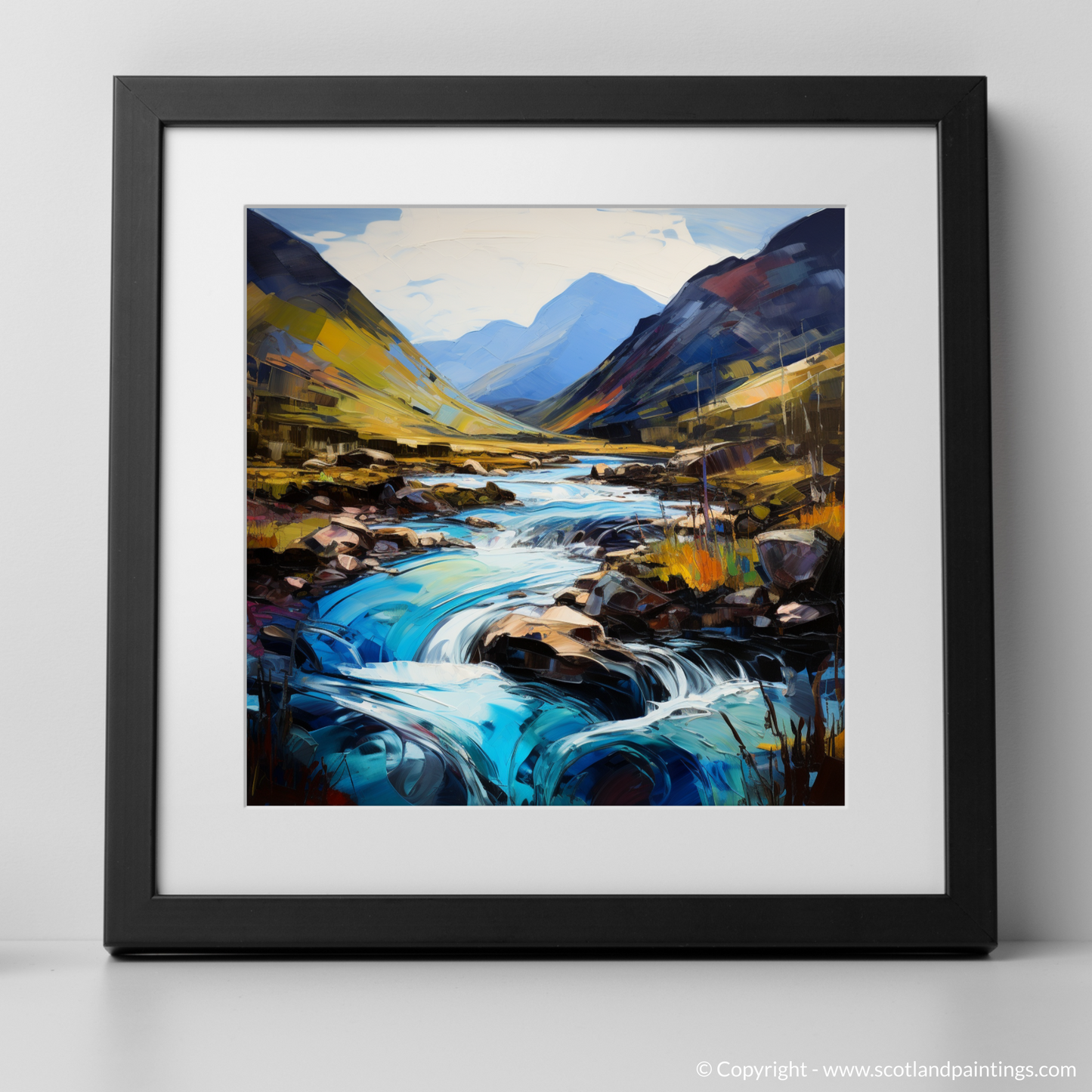 Art Print of River Coe, Glencoe, Highlands with a black frame