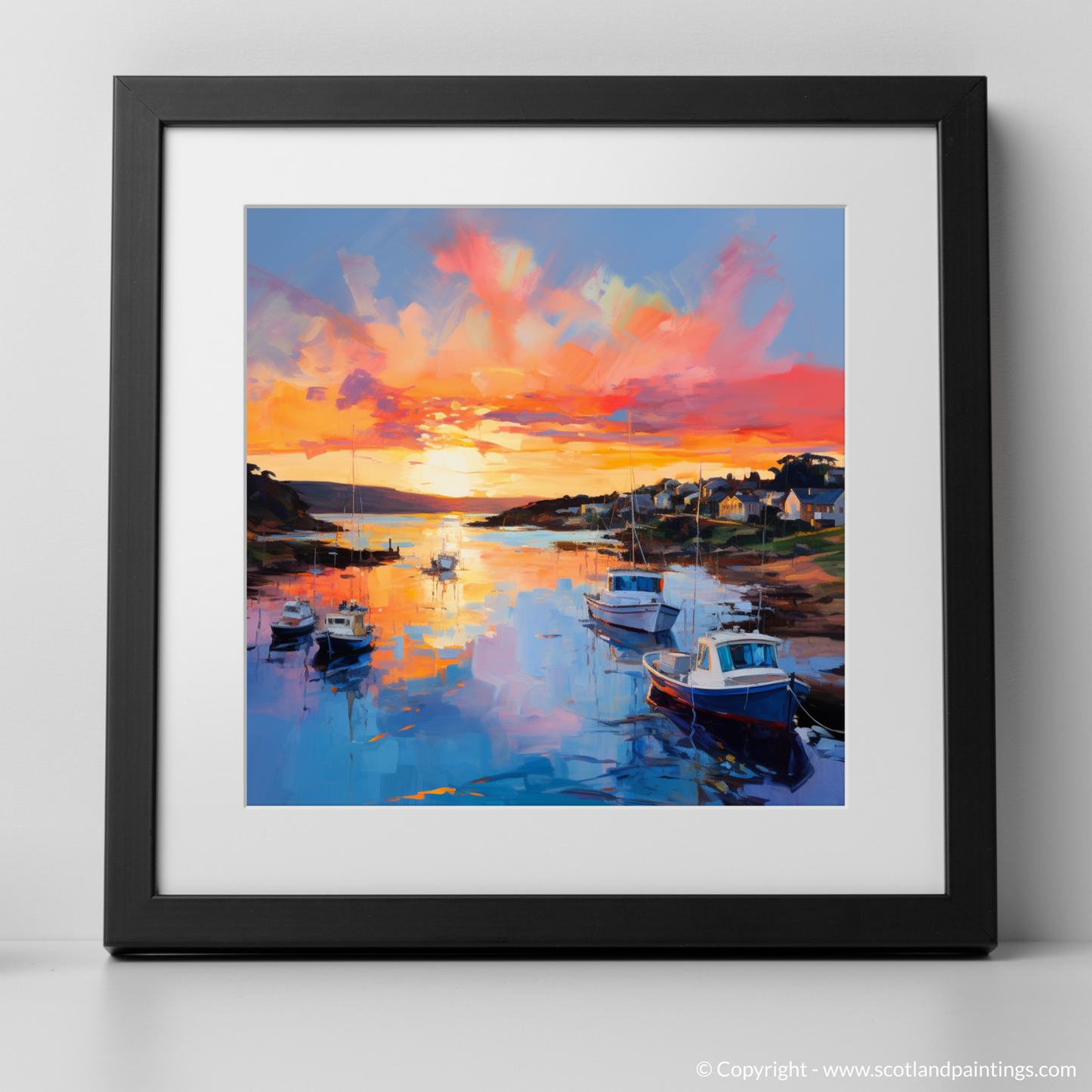 Painting and Art Print of Cullen Harbour at sunset. Sunset Serenity at Cullen Harbour.