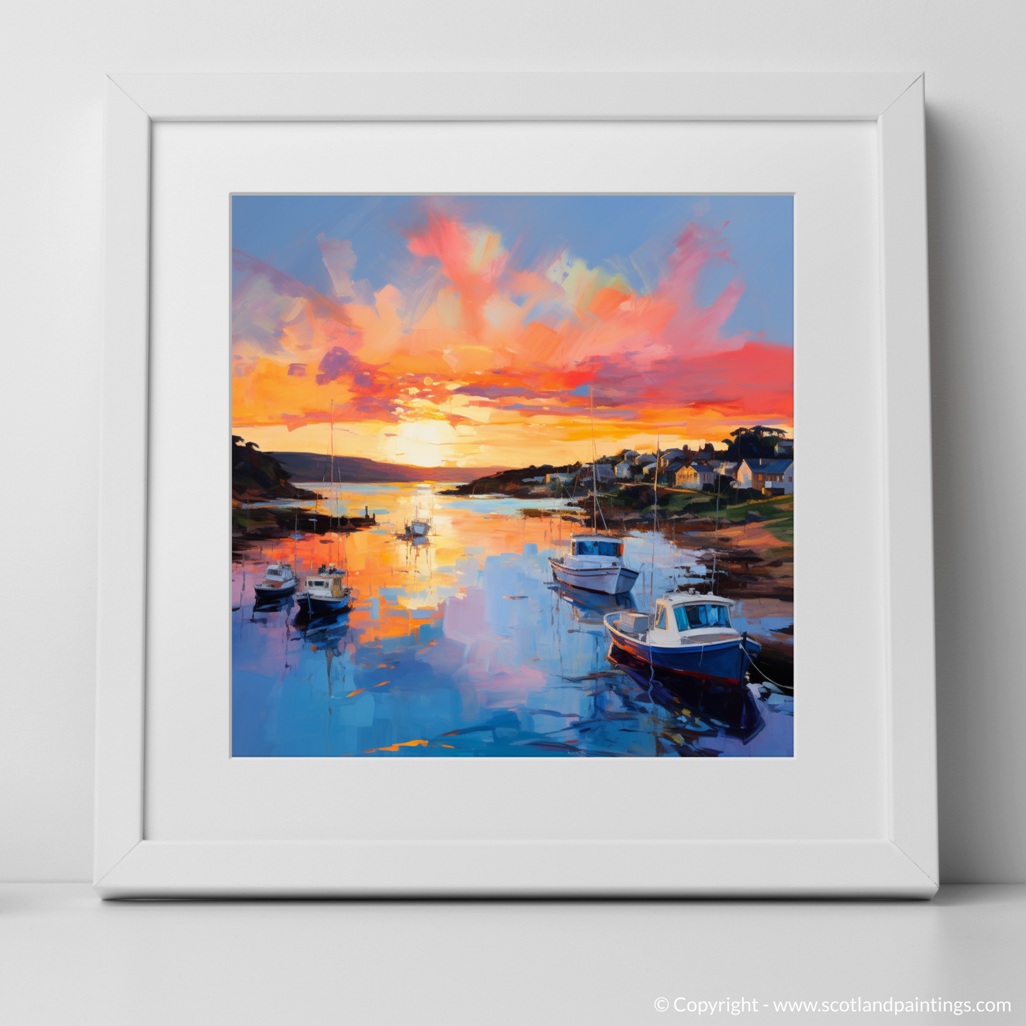 Painting and Art Print of Cullen Harbour at sunset. Sunset Serenity at Cullen Harbour.