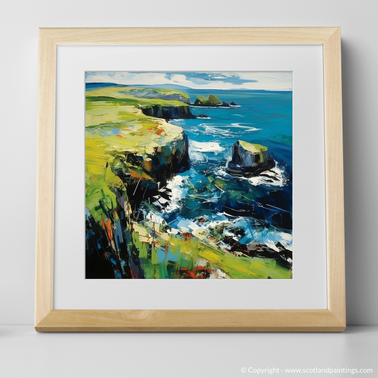 Art Print of Shetland, North of mainland Scotland with a natural frame