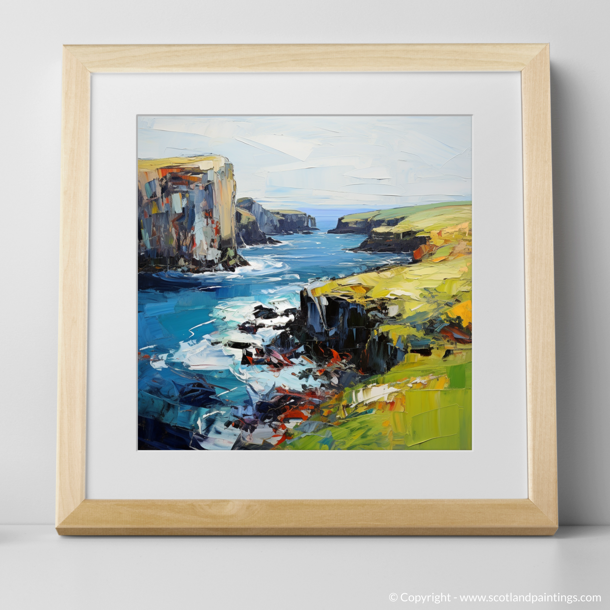 Art Print of Shetland, North of mainland Scotland with a natural frame