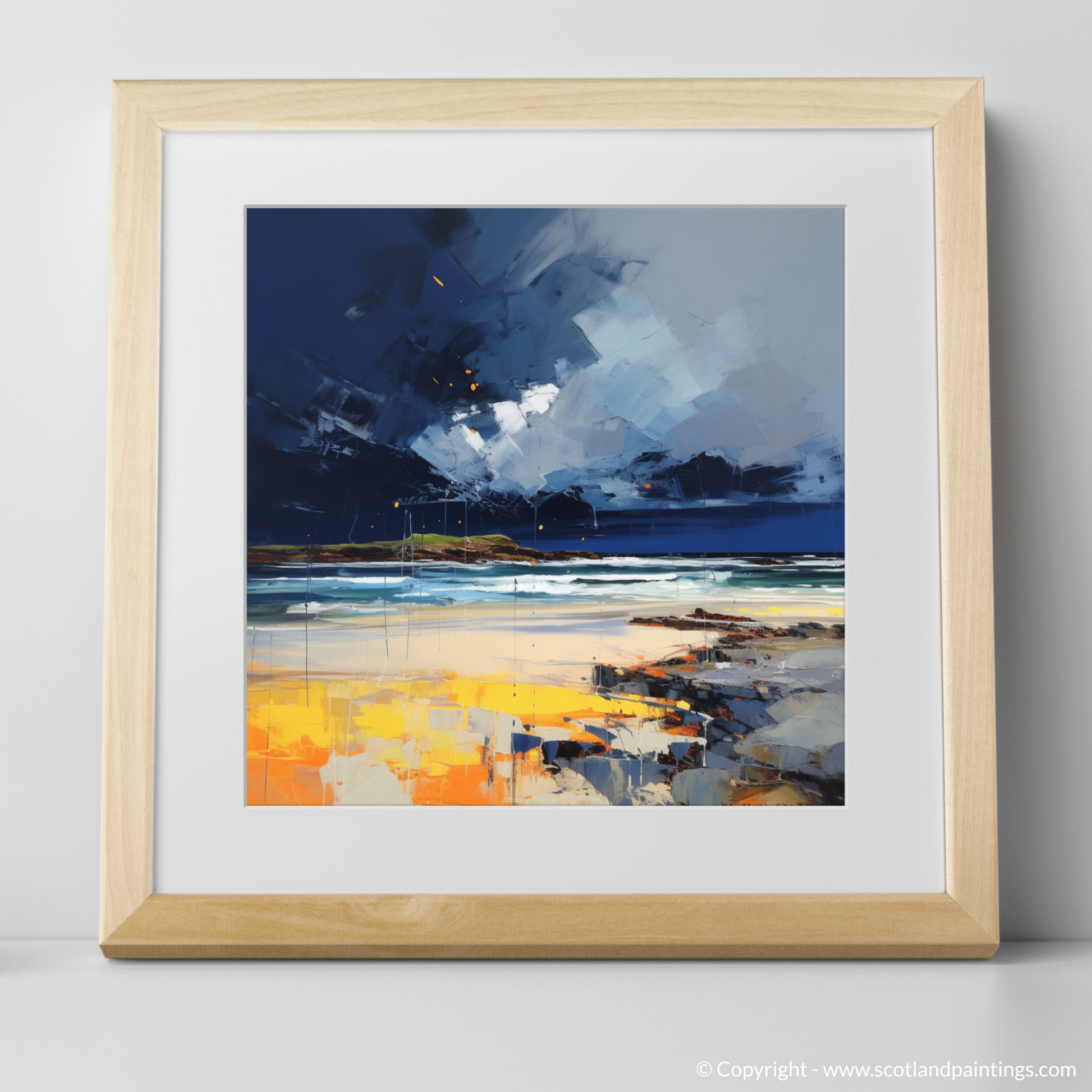 Art Print of West Sands with a stormy sky with a natural frame