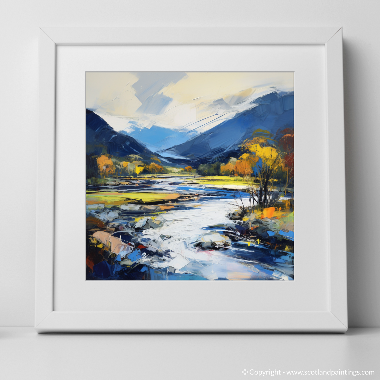 Art Print of River Spey, Highlands with a white frame