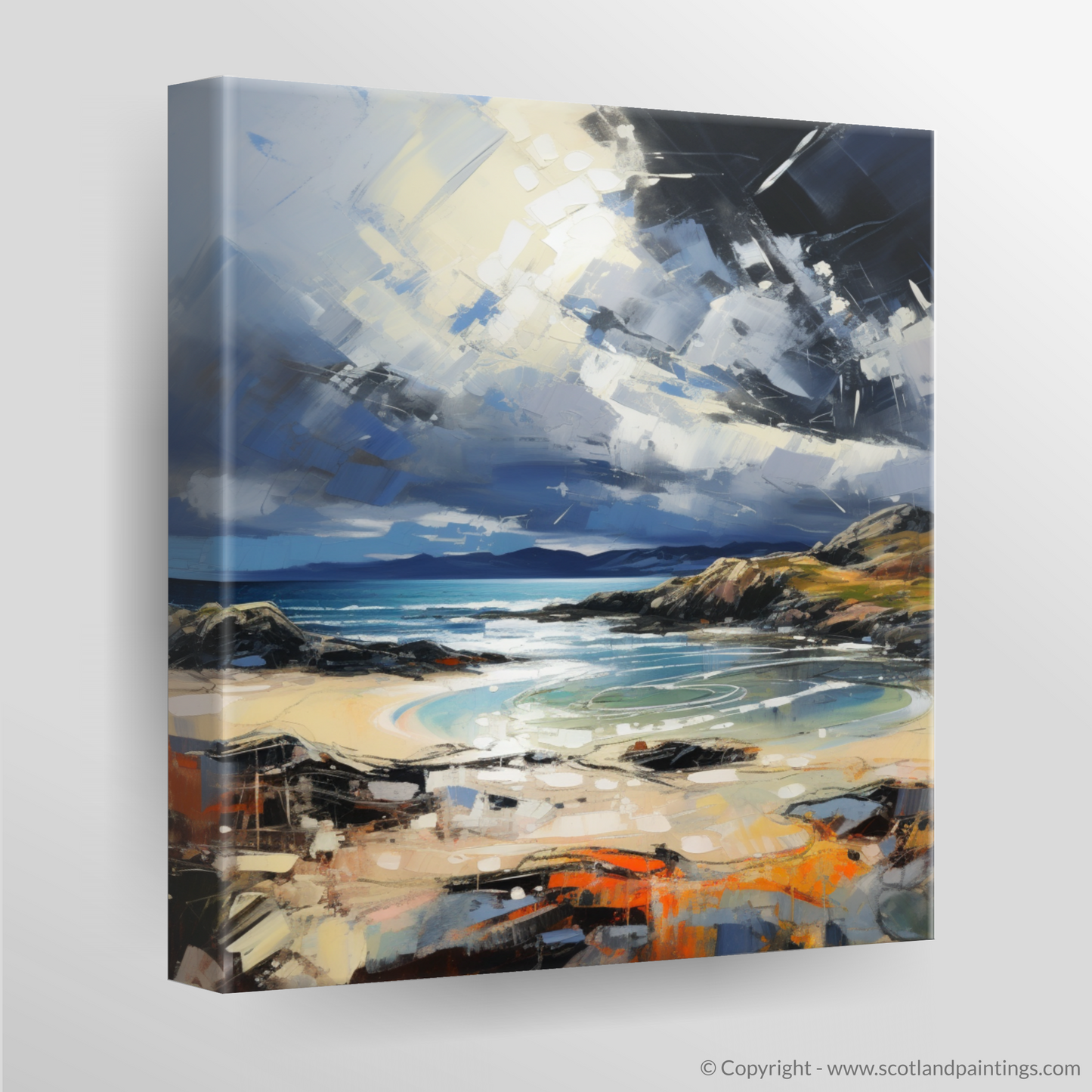 Canvas Print of Achmelvich Bay with a stormy sky