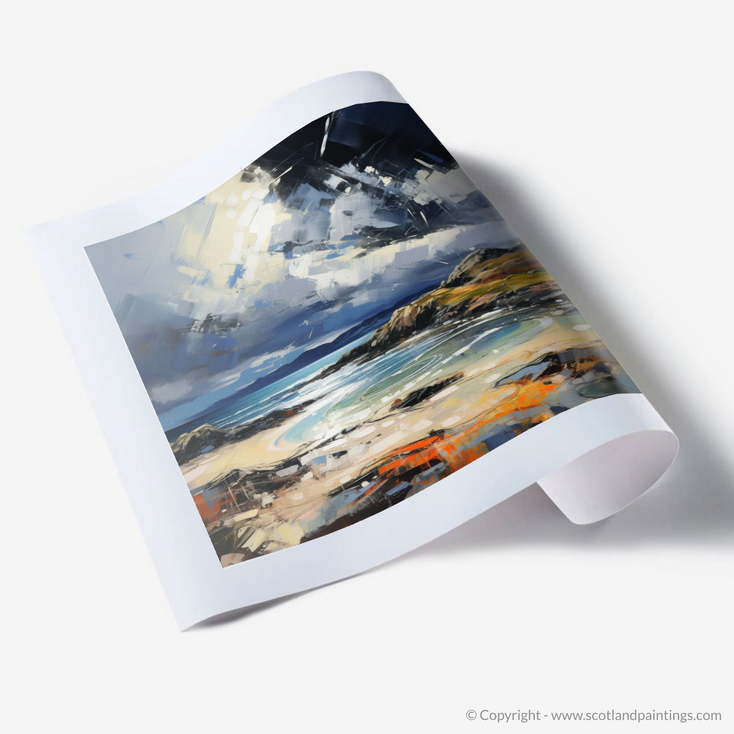 Art Print of Achmelvich Bay with a stormy sky