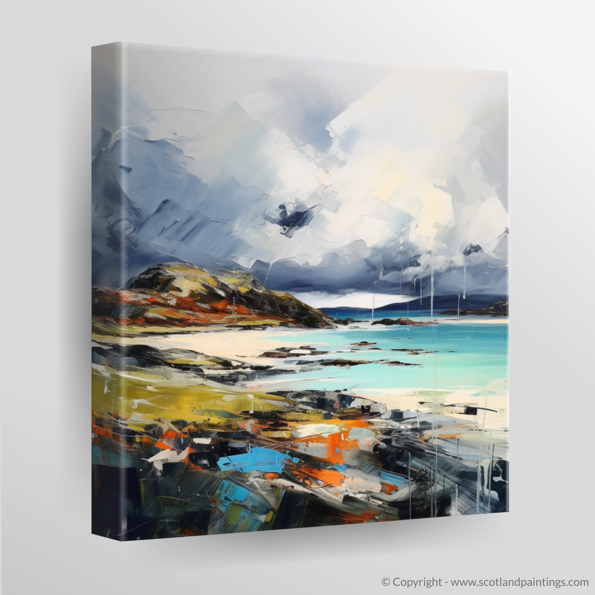 Canvas Print of Achmelvich Bay with a stormy sky