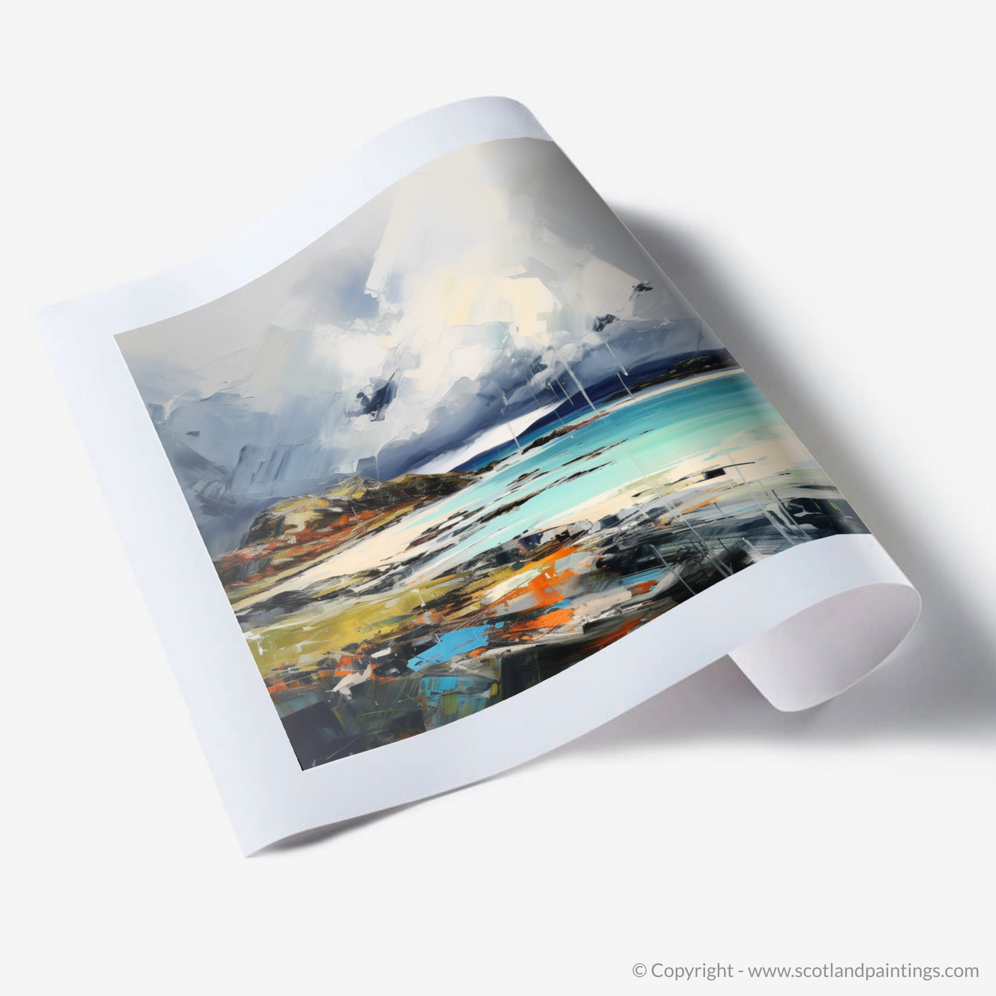 Art Print of Achmelvich Bay with a stormy sky