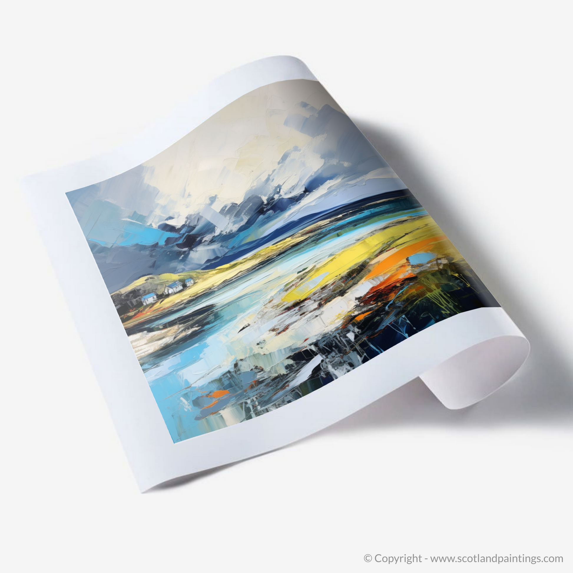 Art Print of Achmelvich Bay with a stormy sky