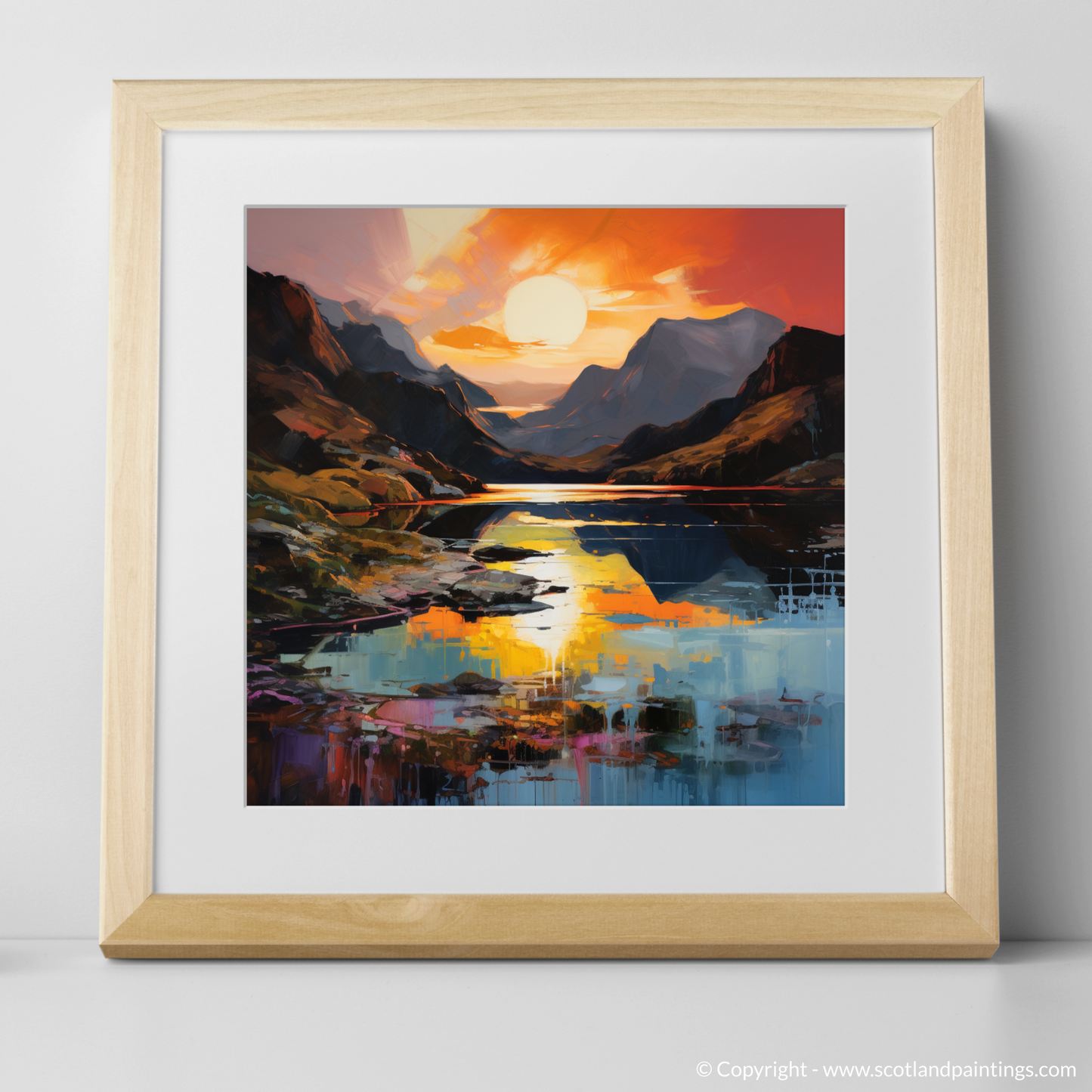 Art Print of Loch Coruisk at sunset with a natural frame