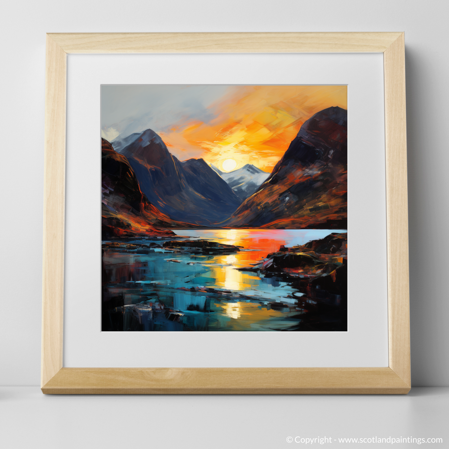 Art Print of Loch Coruisk at sunset with a natural frame