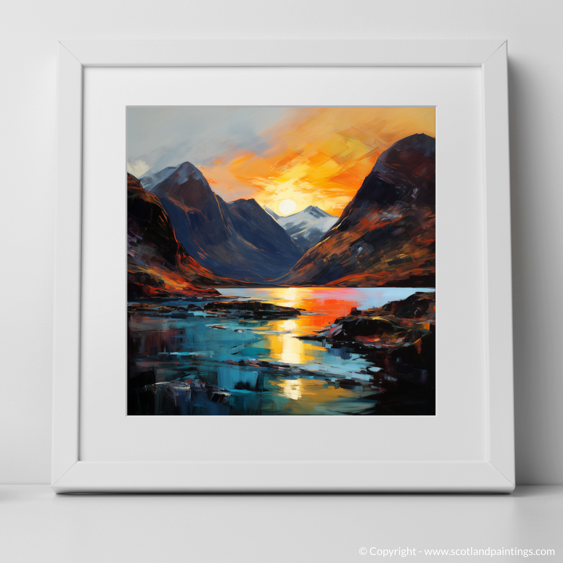 Art Print of Loch Coruisk at sunset with a white frame