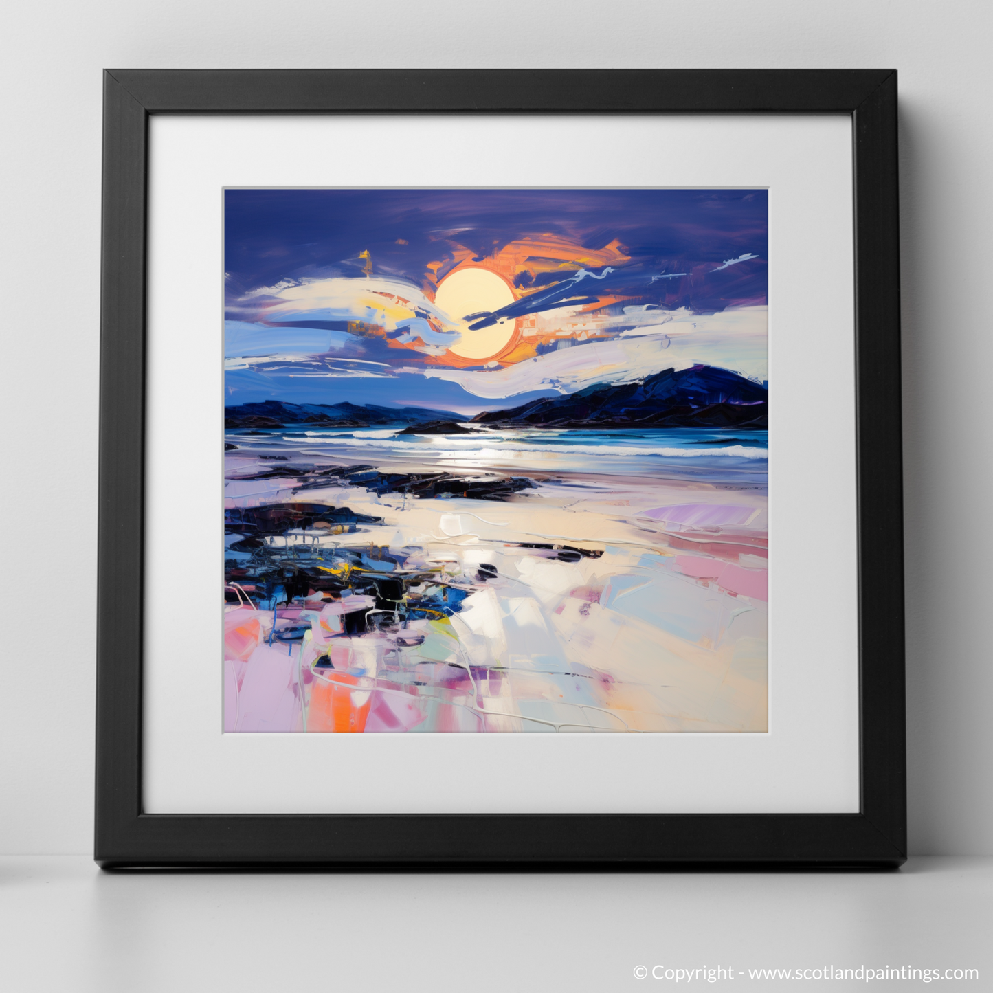 Art Print of Traigh Mhor at dusk with a black frame