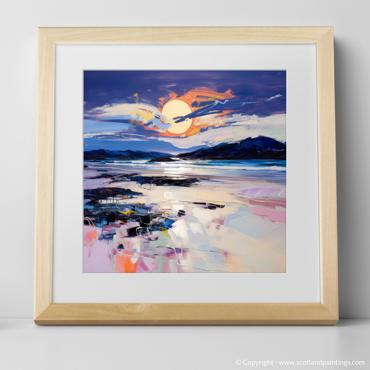 Art Print of Traigh Mhor at dusk with a natural frame