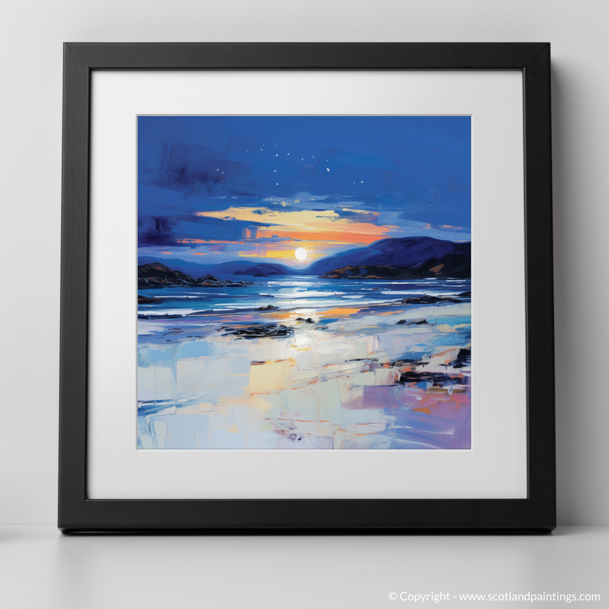 Art Print of Traigh Mhor at dusk with a black frame