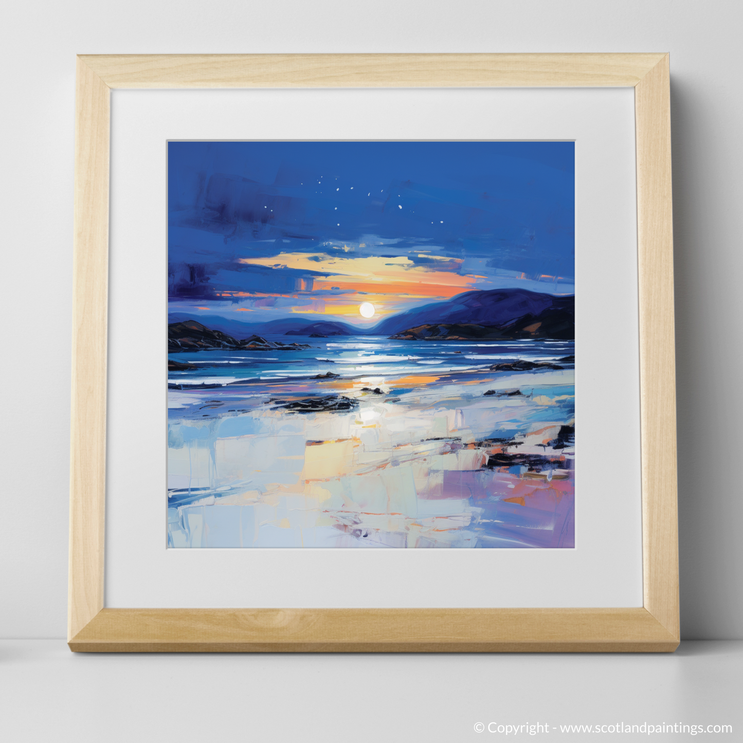 Art Print of Traigh Mhor at dusk with a natural frame