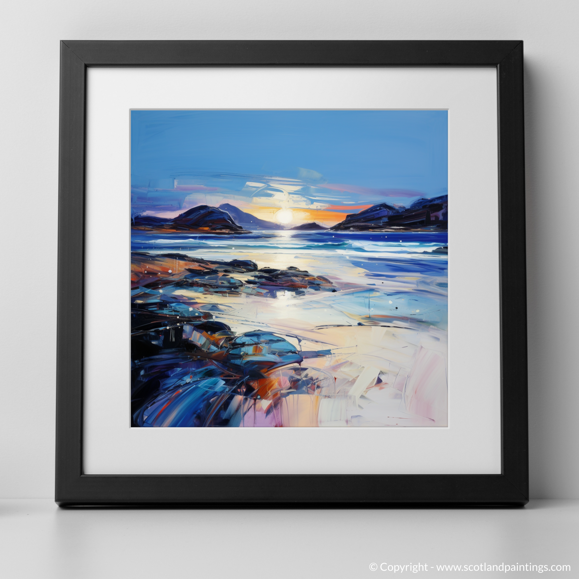 Art Print of Traigh Mhor at dusk with a black frame