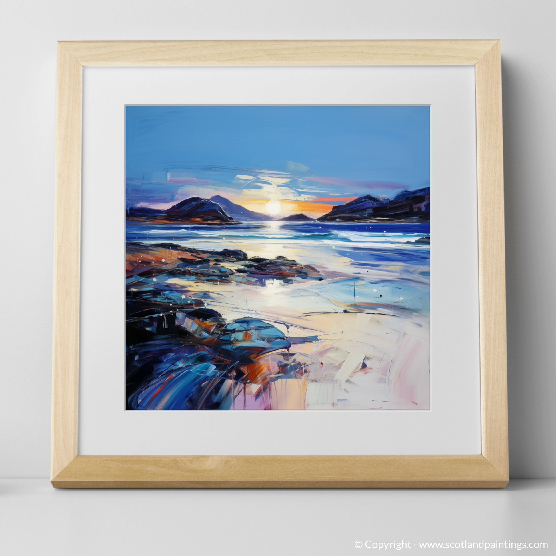 Art Print of Traigh Mhor at dusk with a natural frame