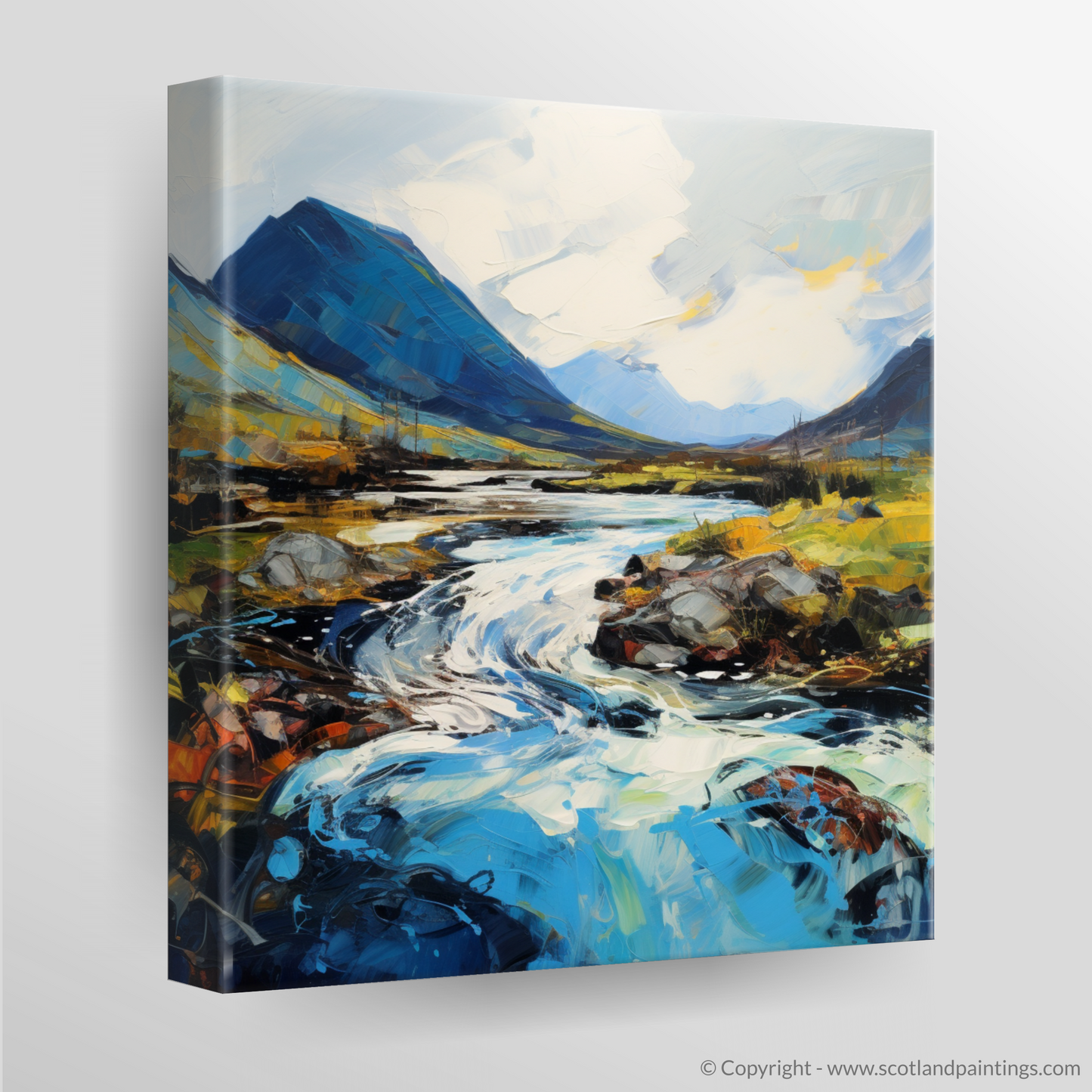 Painting and Art Print of River Etive, Argyll and Bute. Majestic Etive: An Expressionist Journey Through the Scottish Highlands.