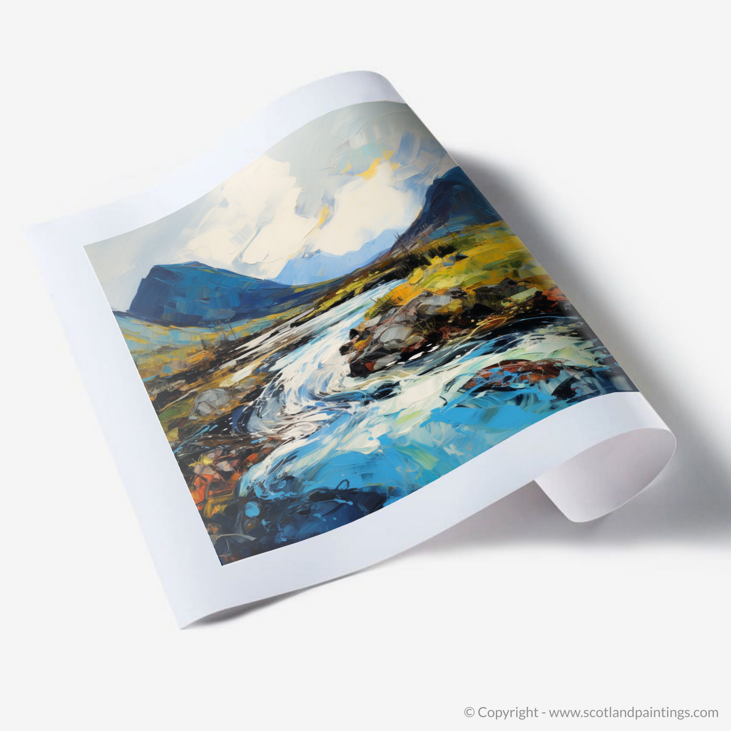 Painting and Art Print of River Etive, Argyll and Bute. Majestic Etive: An Expressionist Journey Through the Scottish Highlands.