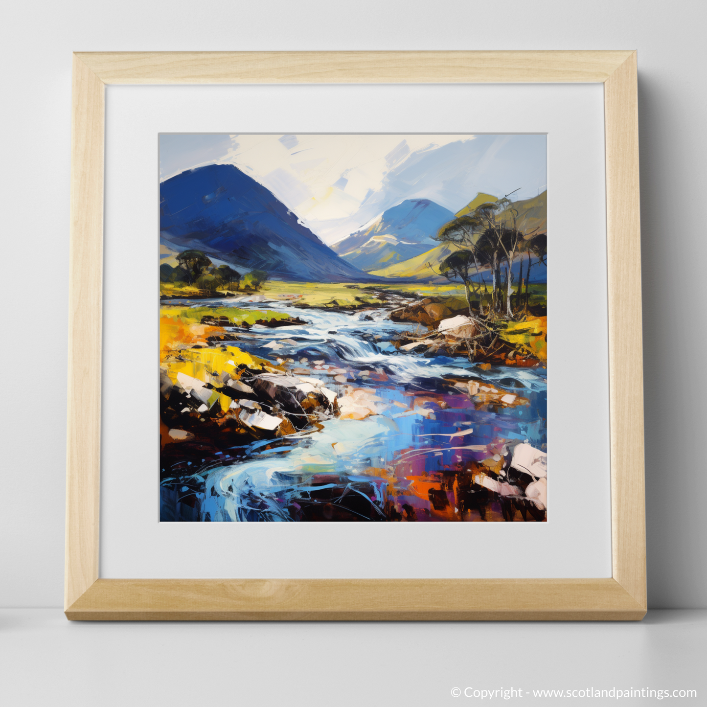 Painting and Art Print of River Etive, Argyll and Bute. River Etive's Untamed Majesty: An Expressionist Journey through Argyll and Bute.