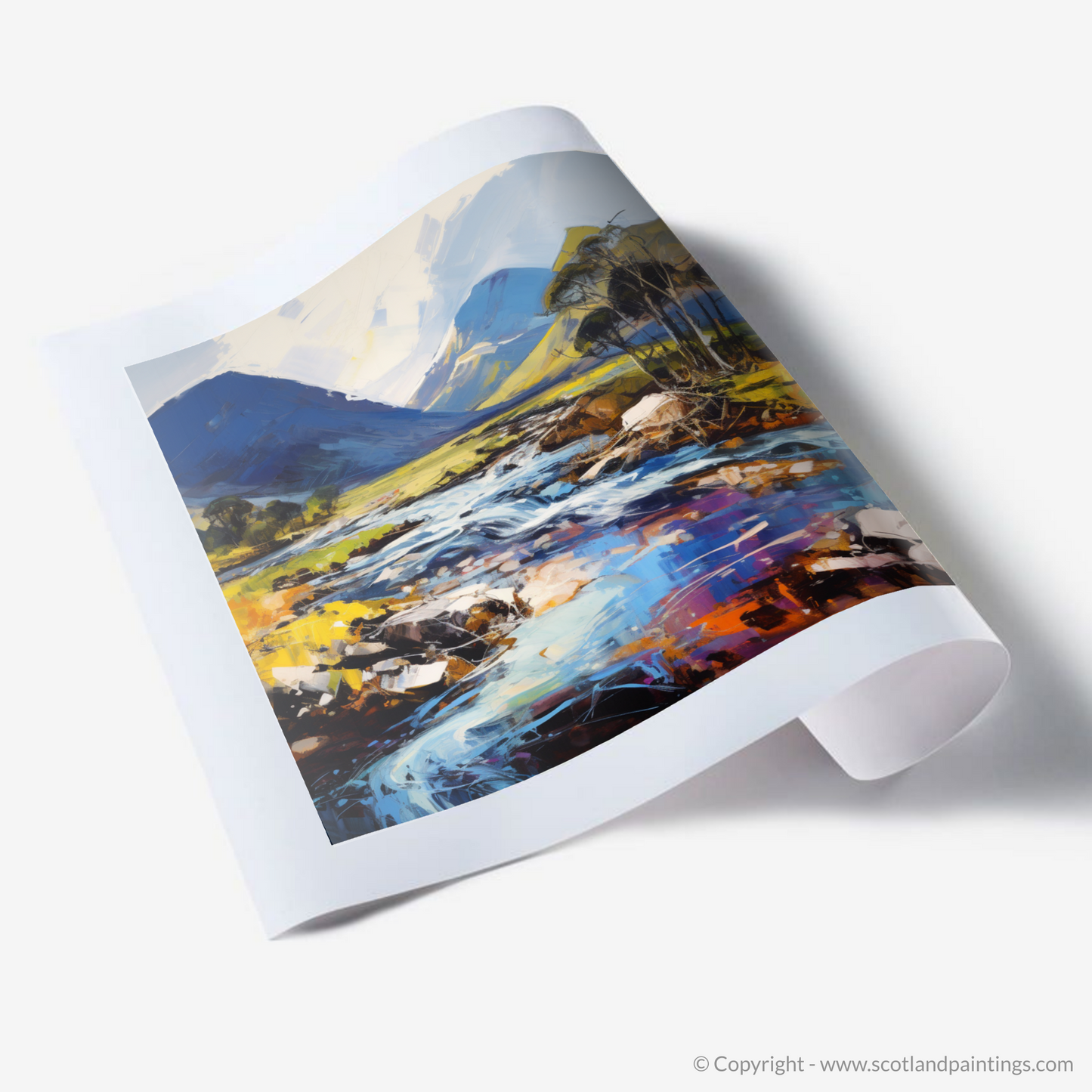 Painting and Art Print of River Etive, Argyll and Bute. River Etive's Untamed Majesty: An Expressionist Journey through Argyll and Bute.