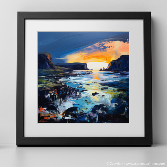 Art Print of Kiloran Bay at dusk with a black frame