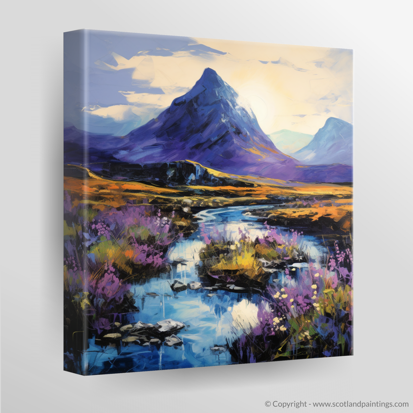 Canvas Print of Bluebells under Buachaille at dusk in Glencoe