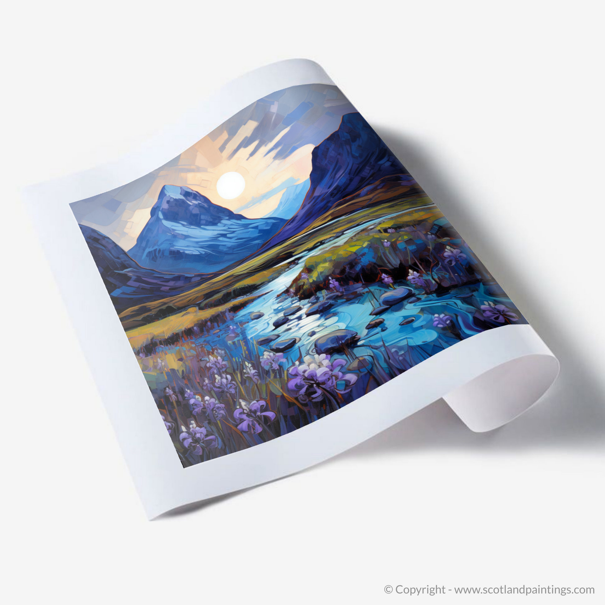 Art Print of Bluebells under Buachaille at dusk in Glencoe