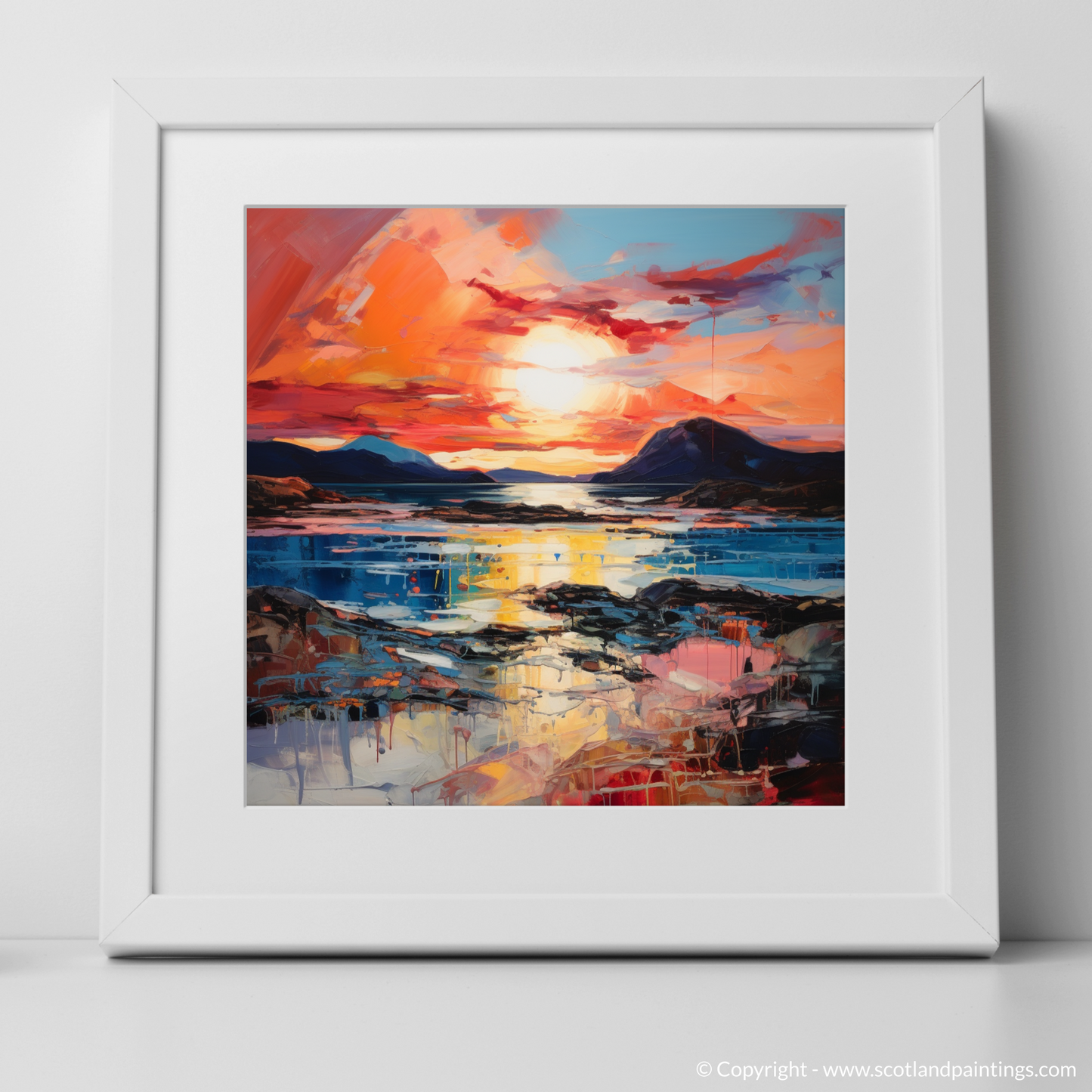 Art Print of Ardtun Bay at sunset with a white frame
