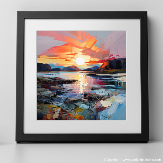 Art Print of Ardtun Bay at sunset with a black frame