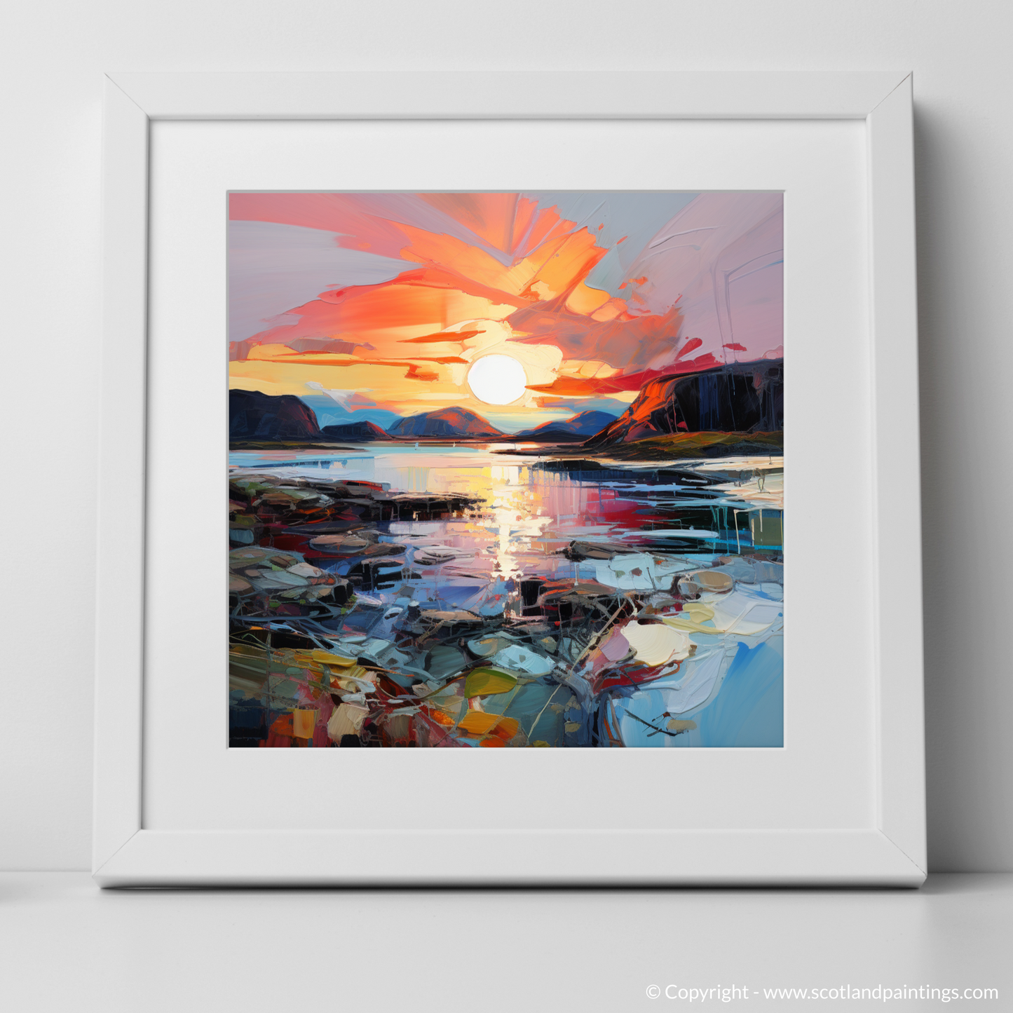 Art Print of Ardtun Bay at sunset with a white frame