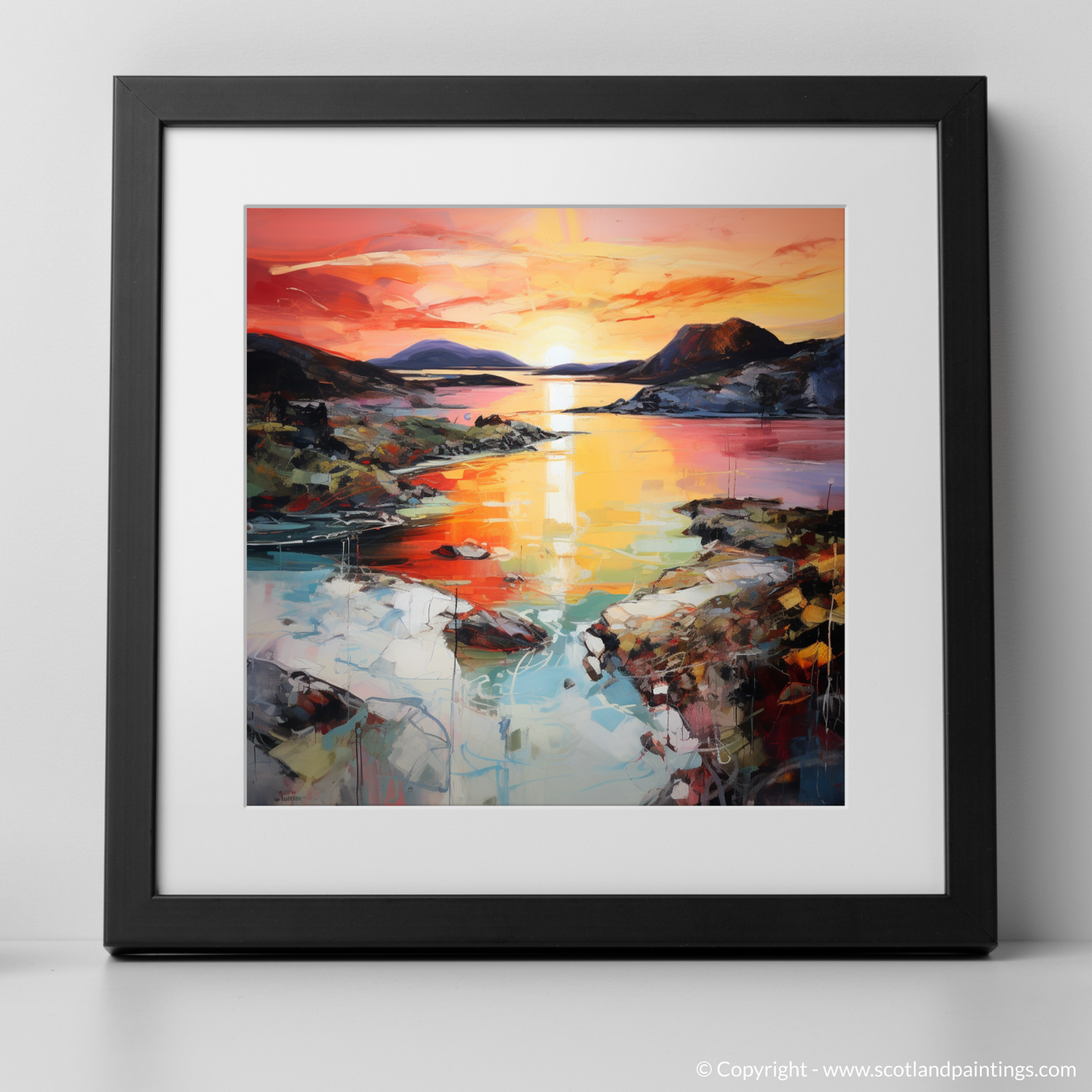 Art Print of Ardtun Bay at sunset with a black frame