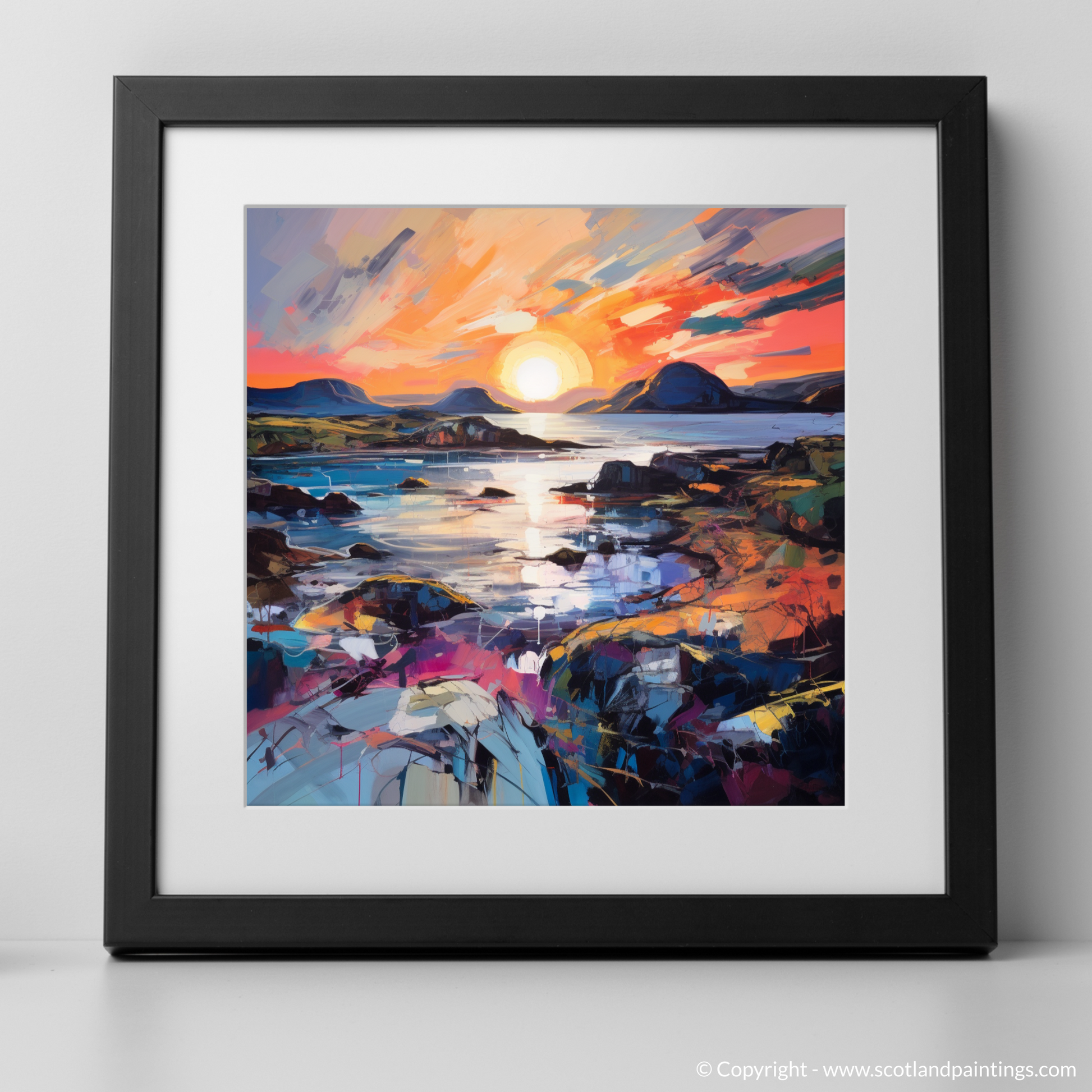 Art Print of Ardtun Bay at sunset with a black frame