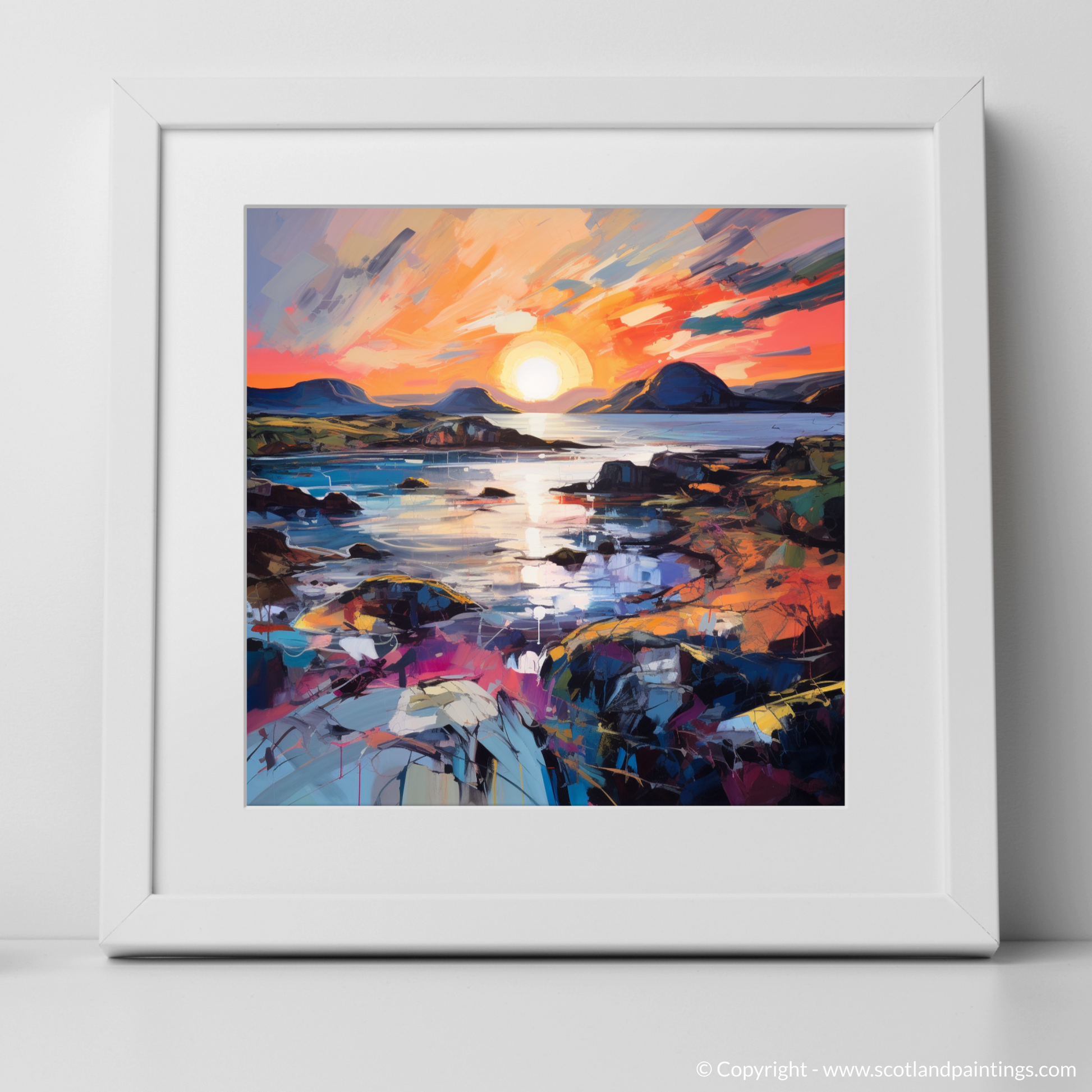 Art Print of Ardtun Bay at sunset with a white frame
