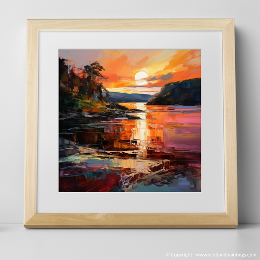 Painting and Art Print of Ardtun Bay at sunset. Ardtun Bay's Fiery Sunset Embrace.