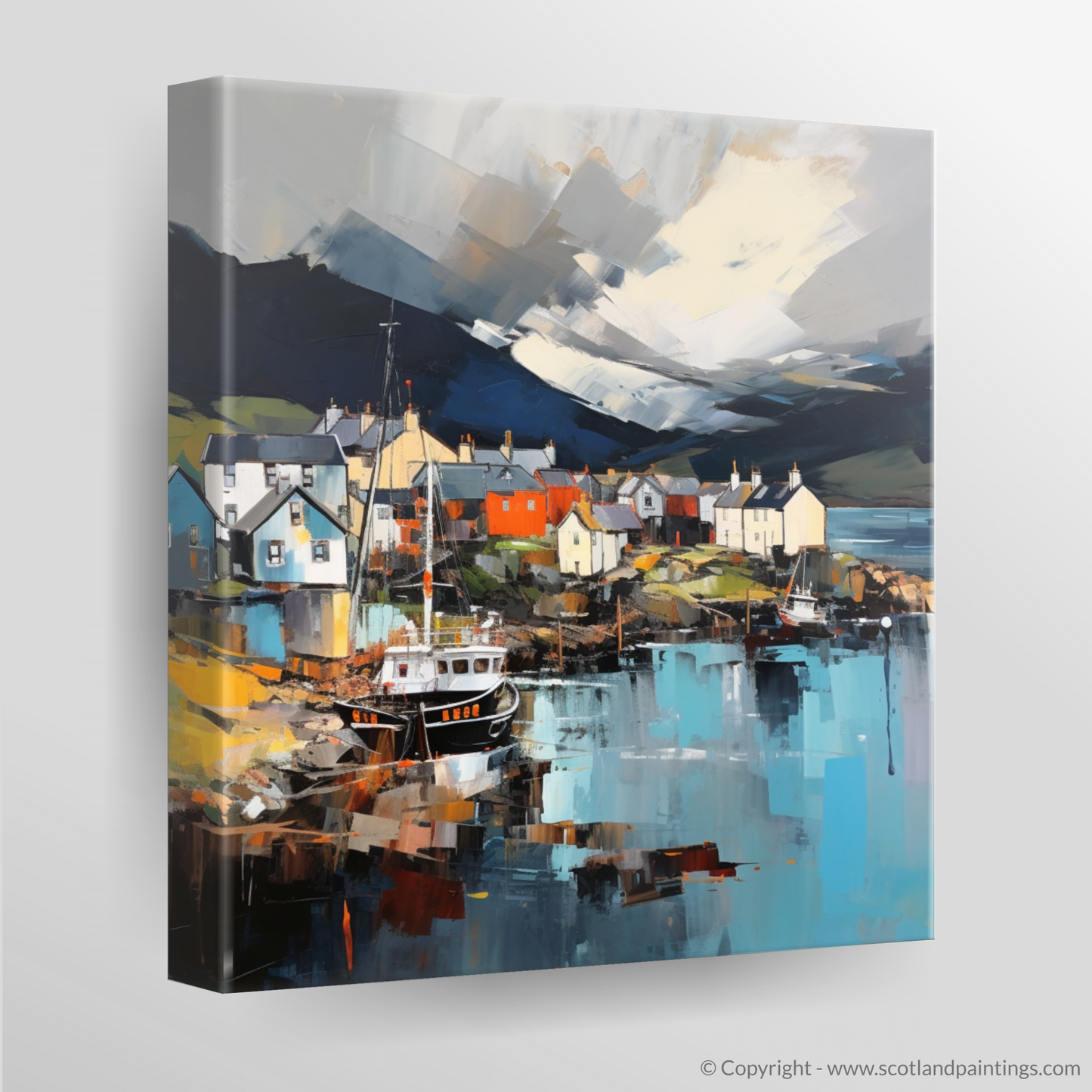 Canvas Print of Mallaig Harbour with a stormy sky
