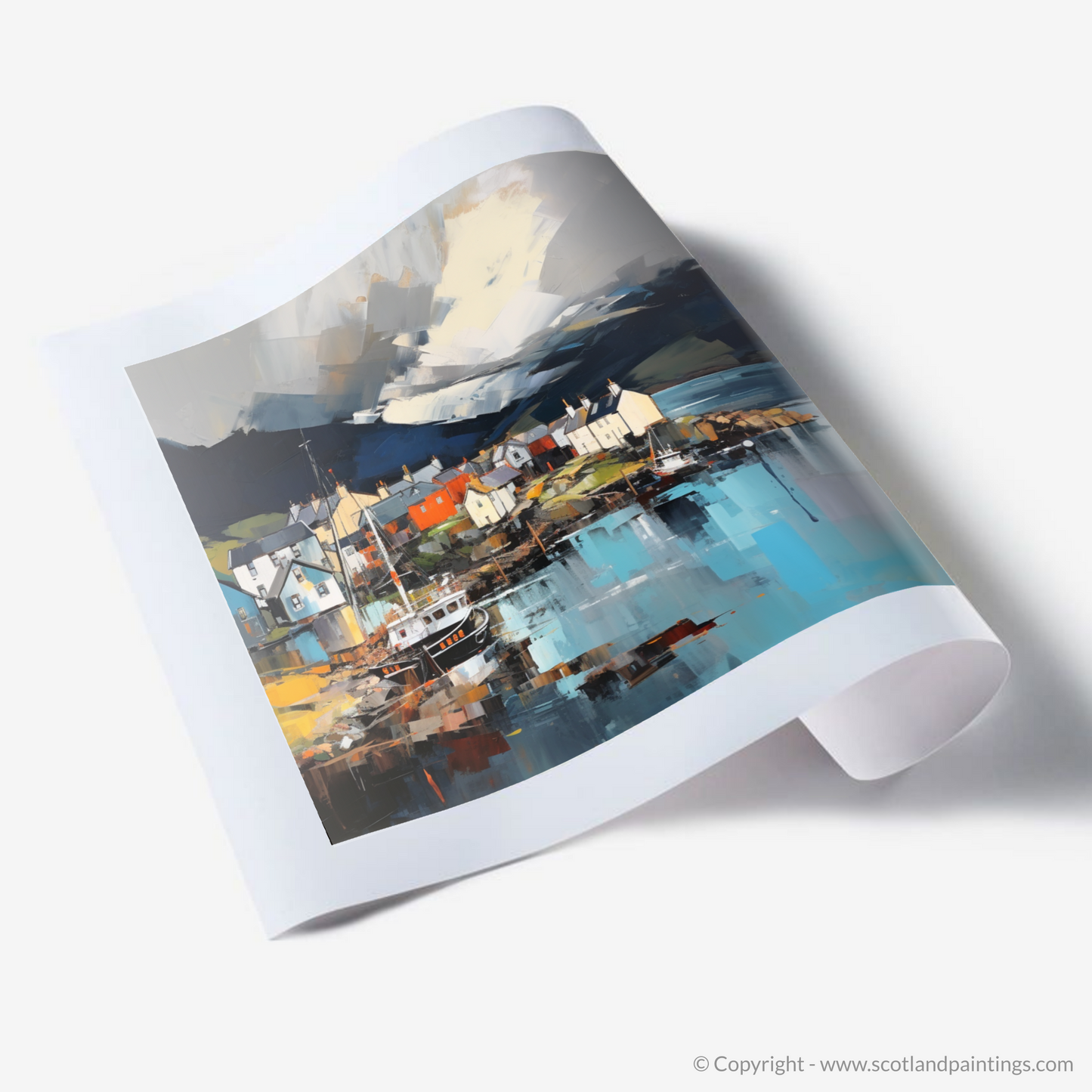 Art Print of Mallaig Harbour with a stormy sky