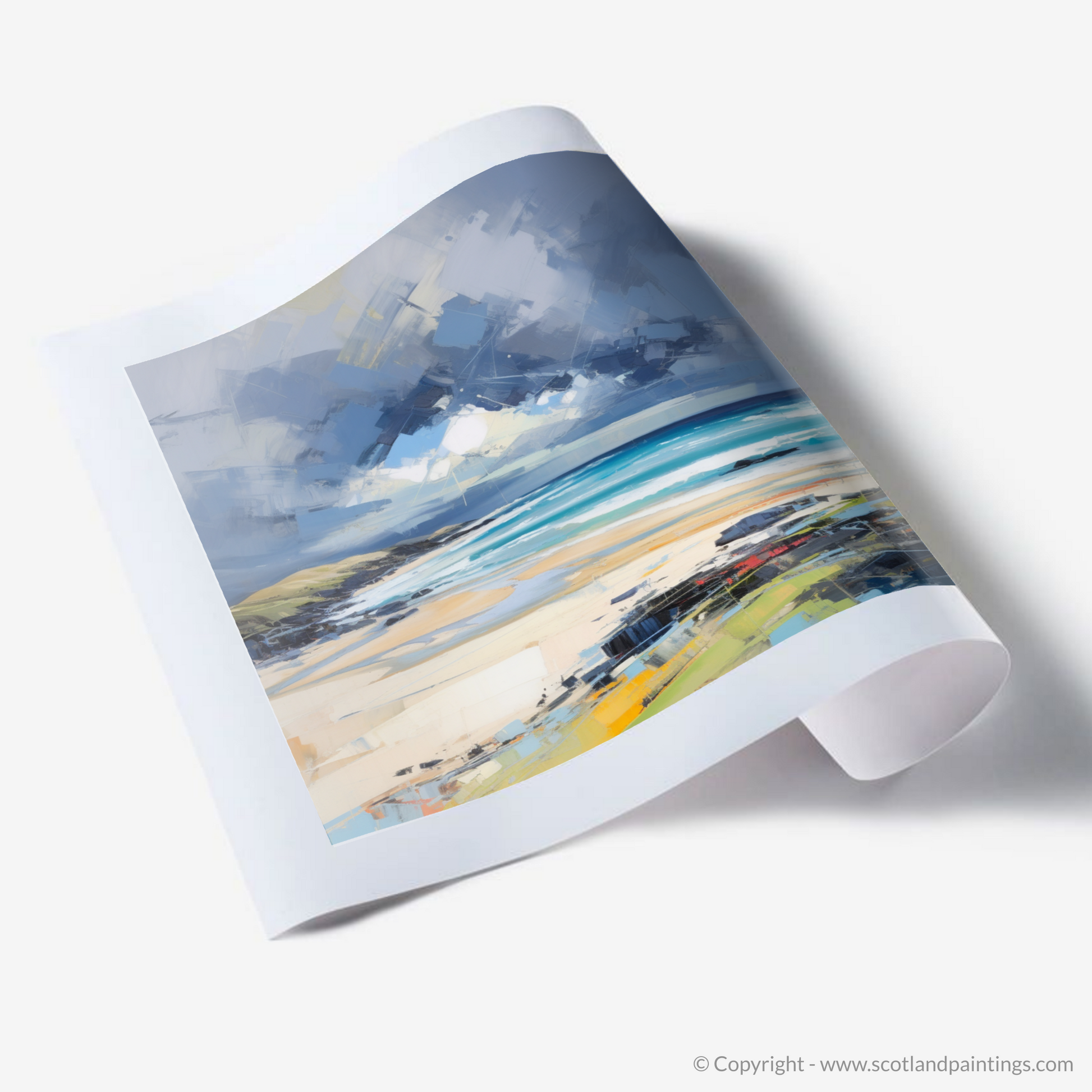 Art Print of Scarista Beach with a stormy sky