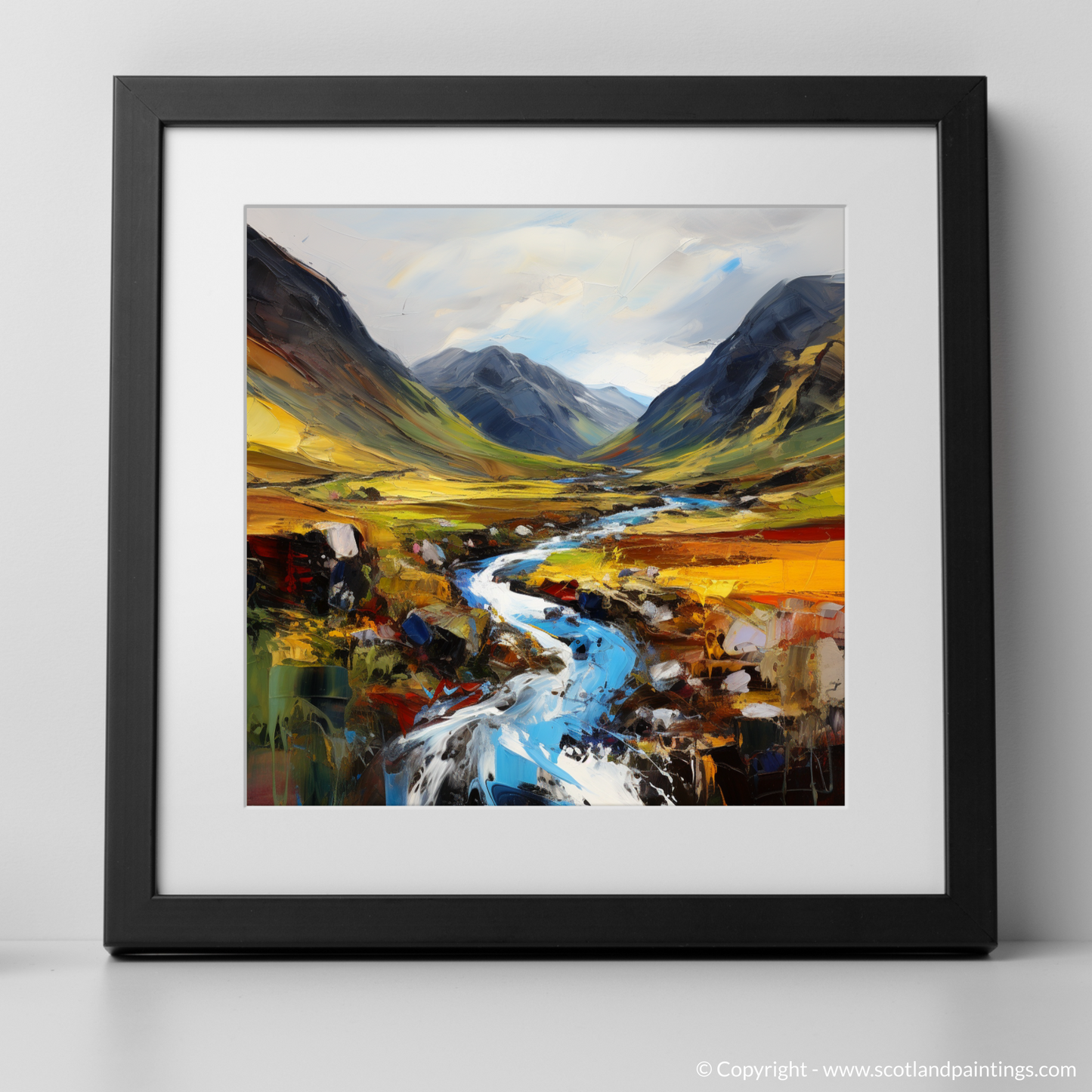 Art Print of Glen Nevis, Highlands with a black frame