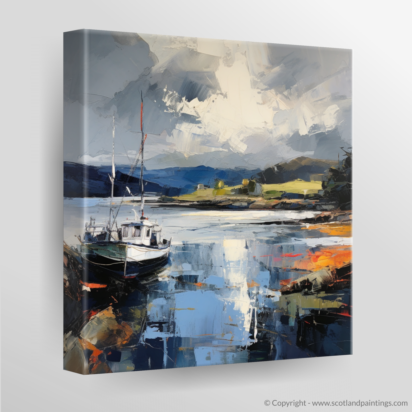 Canvas Print of Tayvallich Harbour with a stormy sky